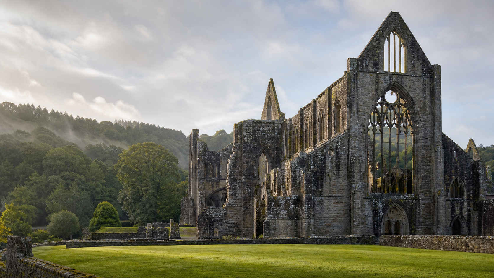 Tintern Abbey and surrounding Monmouthshire landscape in the NP postcode area.